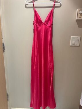 Hello Molly Hot Pink Satin Slip Gown with Adjustable Straps
